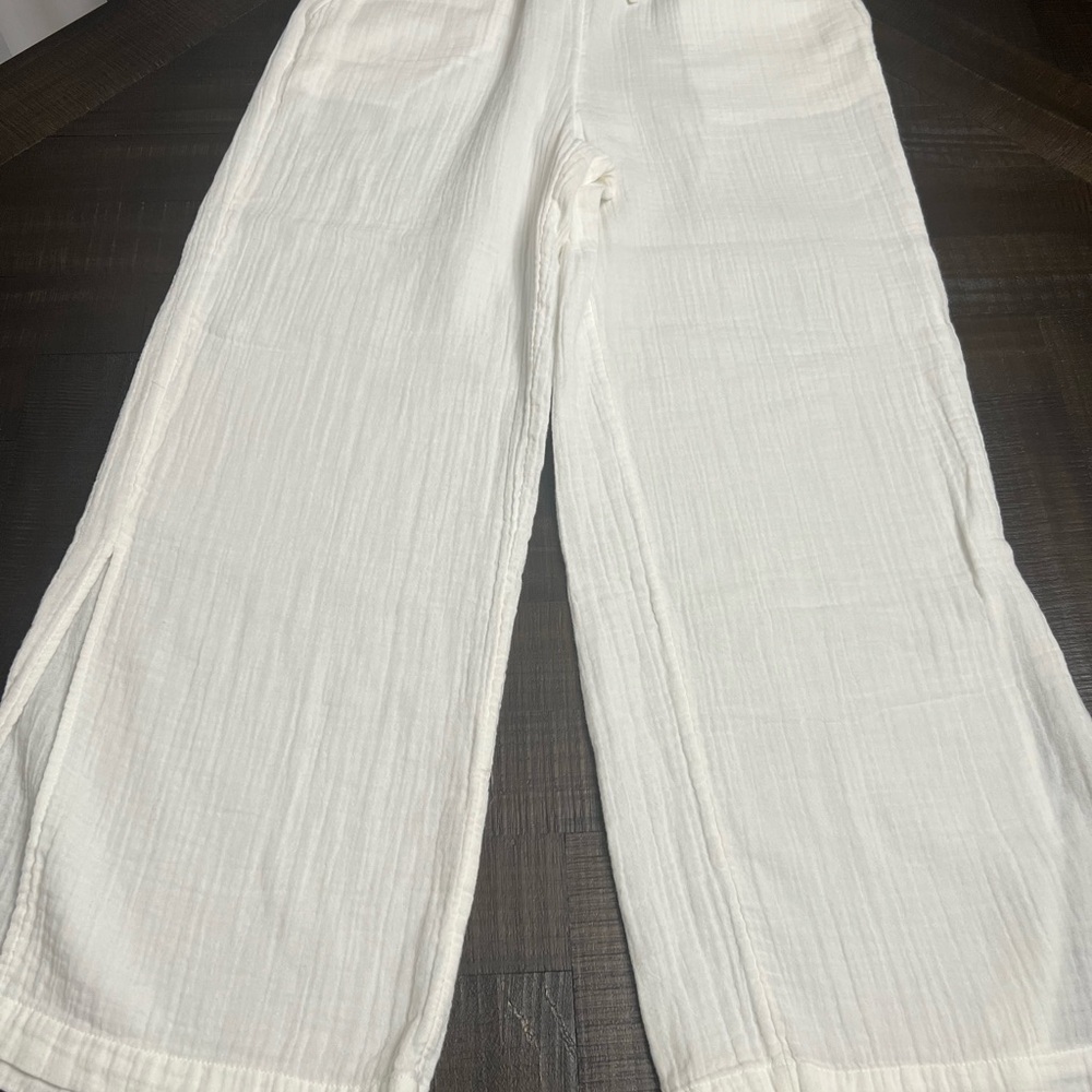 Lucky Brand Cream Wide-Leg Textured Cotton Pants